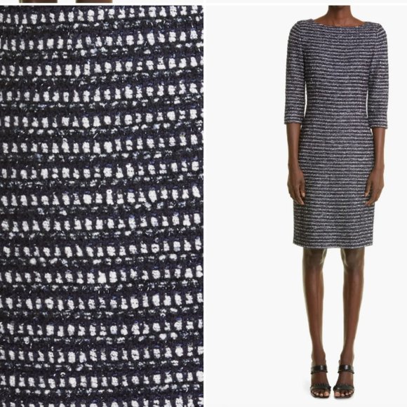 ST. JOHN COLLECTION INLAID SEQUIN TWEED BOUCLE KNIT SHEATH DRESS sz 4 - Picture 1 of 5